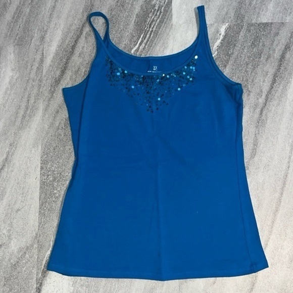 Blue tank too sequins medium thin strap spaghetti strap dressy casual - Picture 5 of 6